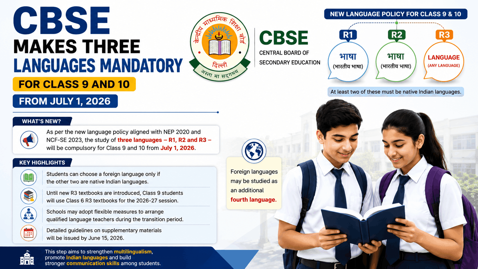 सीबीएसई की तीन भाषा नीति का मामला सुप्रीम कोर्ट पहुंचा, जानिए 9वीं के छात्रों पर क्या होगा इसका सीधा असर - न्यूज़ सर्कल इंडिया